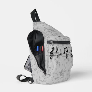 Personalisierte Musiknoten Schwarz und Grau Crossbody Bag