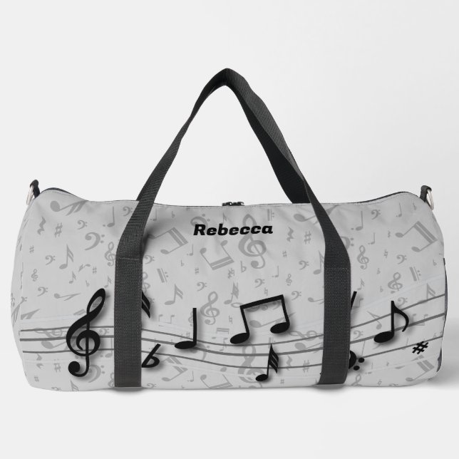 Personalisierte Musiknoten Schwarz und Grau Duffle Bag (Vorderseite)