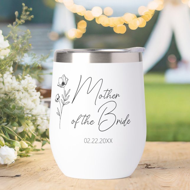 Personalisierte Mutter der Braut (mother of the bride gift,wine tumbler with name,wildflower floral stemless wine glass,wedding bridal)