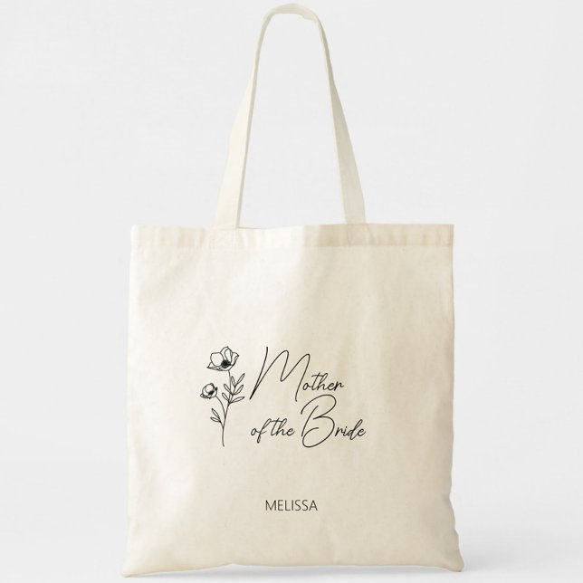 Personalisierte Mutter der Braut Tragetasche (Mother of the Bride Tote Bag, Wildflower Floral Simple Modern Script, Wedding Party Gifts)