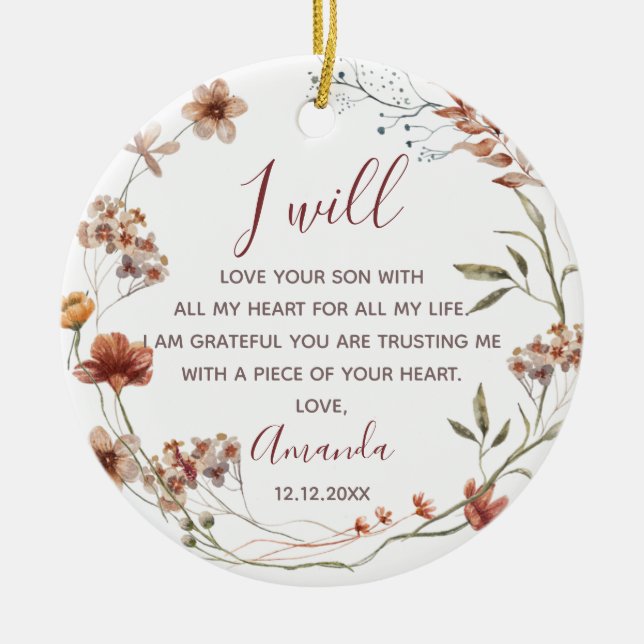 Personalisierte Mutter der Groom-Boho-Wildblumen Keramik Ornament (Vorne)