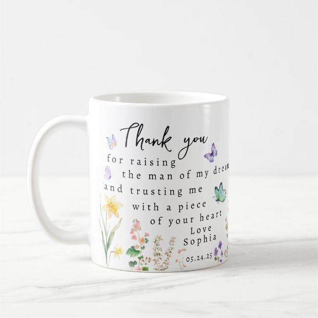 Personalisierte Mutter der Groom Bride Danke von. Kaffeetasse (Links)