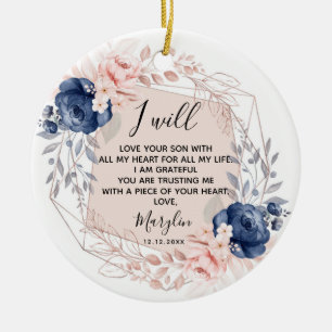 Personalisierte Mutter der Groom Peach und Blau Keramik Ornament