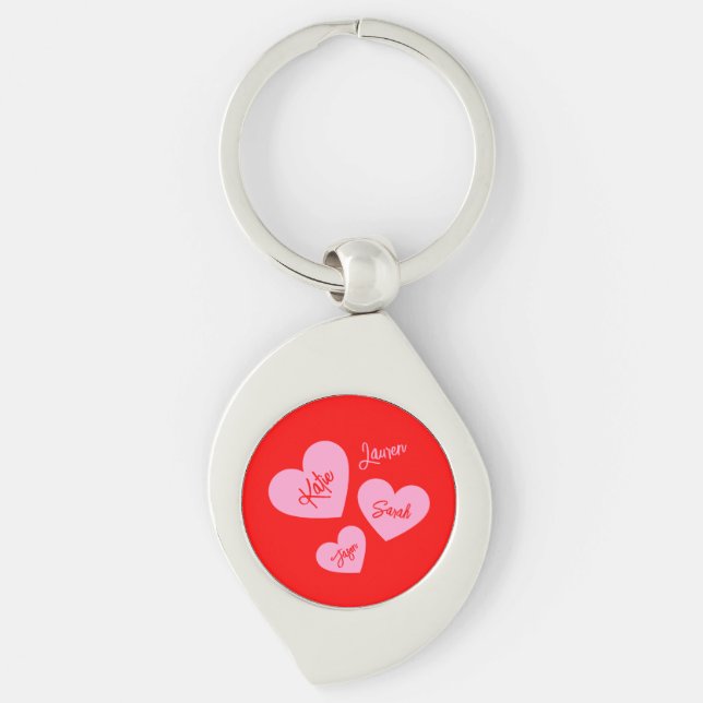 Personalisierte Mutter hat rotes und rosa Herz Schlüsselanhänger (Vorderseite)