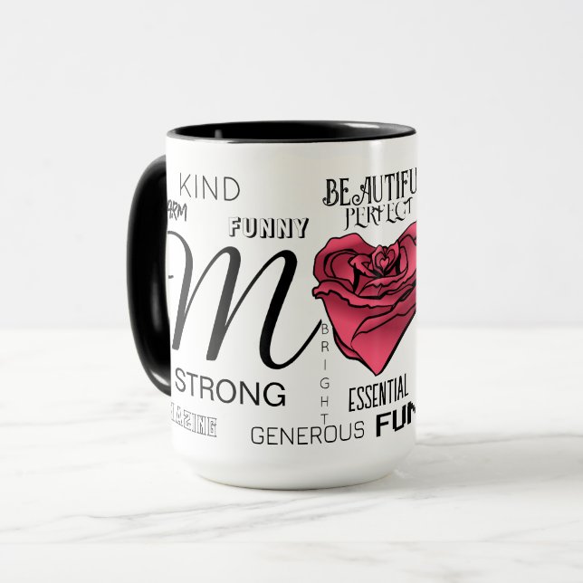 Personalisierte Mutter mit Herzrose und Typografie Tasse (Vorderseite Links)
