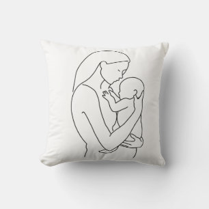 Personalisierte Mutter-und-Kind-Linienkunst zum Mu Kissen