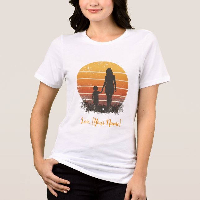 Personalisierte Mutter-und-Kind-Sonnenuntergangs-S Tri-Blend Shirt (Vorderseite)