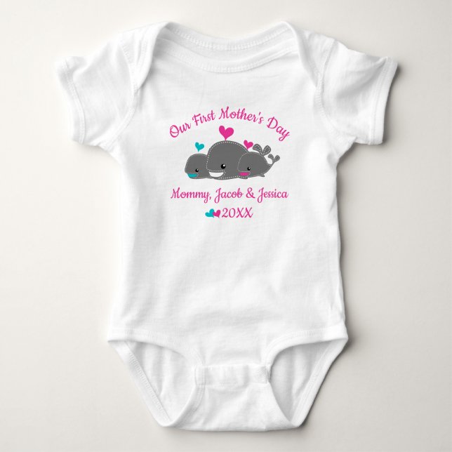 Personalisierte Mutter von zwei Kinderkarosserien Baby Strampler (Vorderseite)