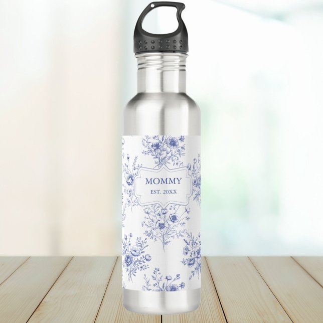 Personalisierte Muttertagsblaue Blumen Floral Edelstahlflasche (In situ)