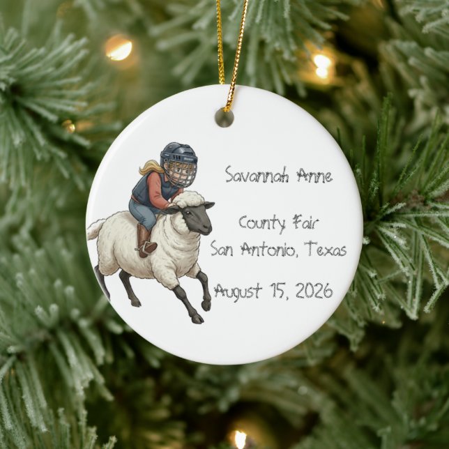 Personalisierte Mutton Bustin Rodeo Mädchen Keramik Ornament (Baum)