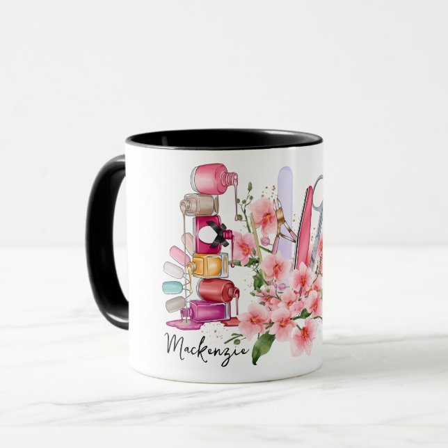 Personalisierte Nageltechnikerin Tasse (Vorderseite Links)