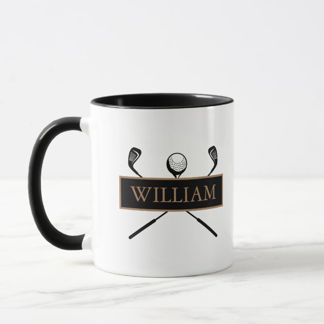 Personalisierte Name Gold und Schwarz Golfschläger Tasse (Links)