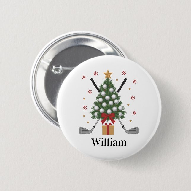 Personalisierte Name Golfbaum-Ausrüstung Weihnacht Button (Vorne & Hinten)
