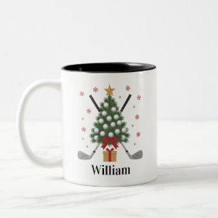 Personalisierte Name Golfbaum-Ausrüstung Weihnacht Zweifarbige Tasse