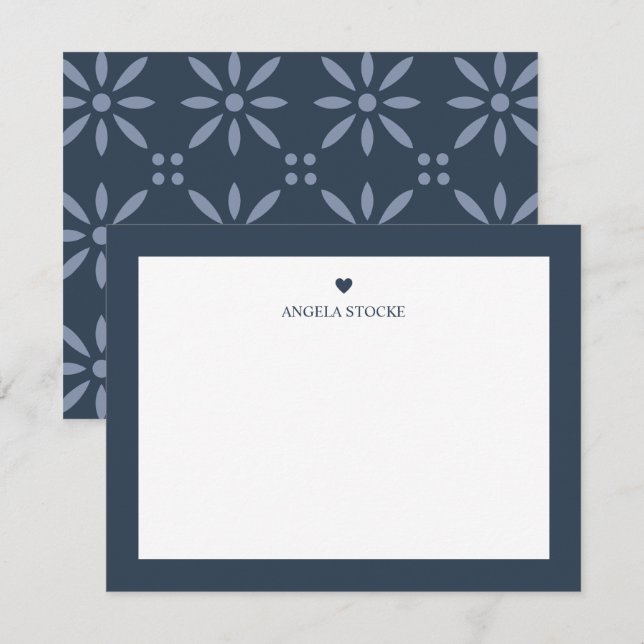 Personalisierte Name Navy Blau Herz Notizkarte Mitteilungskarte (Vorne/Hinten)