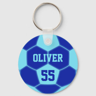 Personalisierte Name Nummer Blue Blue Soccer Ball Schlüsselanhänger