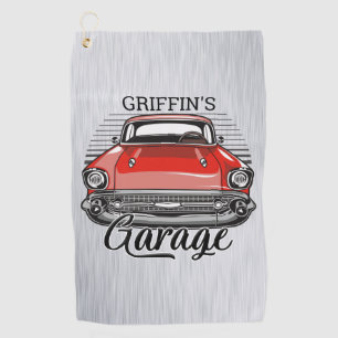 Personalisierte NAME Retro-Rot-Klassiker-Autogarag Golfhandtuch