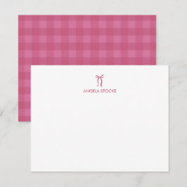 Personalisierte Name Rosa Gingham-Schleife Notizka Mitteilungskarte