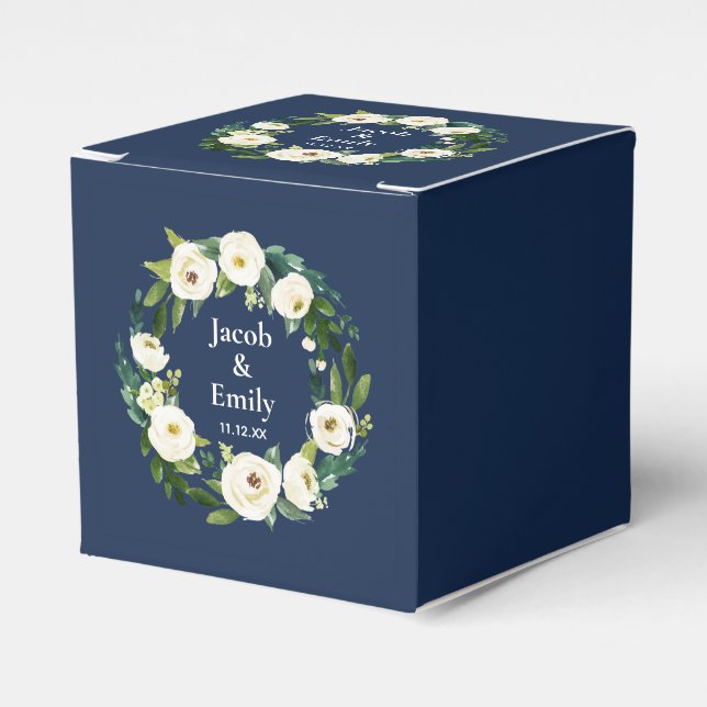 Personalisierte Namen der Navy Blue Greenery Datum Geschenkschachtel (Vorderseite)