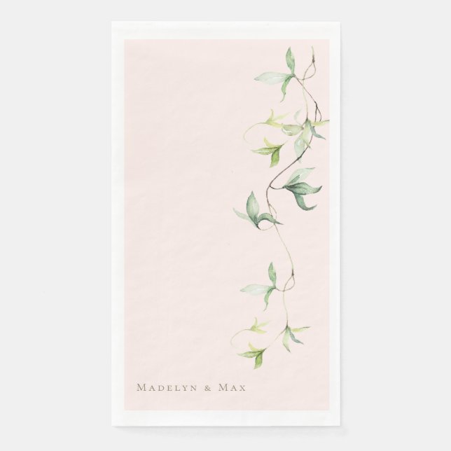 Personalisierte Namen Foliage Blush Elegante Hochz Serviette (Vorderseite)
