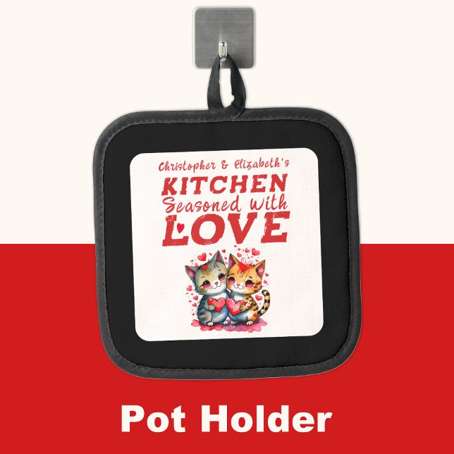 Personalisierte Namen Küche niedliche Katzen rot Topflappen (Von Creator hochgeladen)