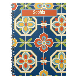 Personalisierte Namen Retro Art Deco Farbige Blume Notizblock