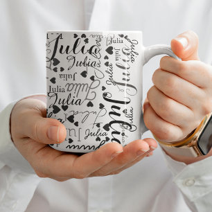 Personalisierte Namen und schwarze Herzen Romantis Kaffeetasse