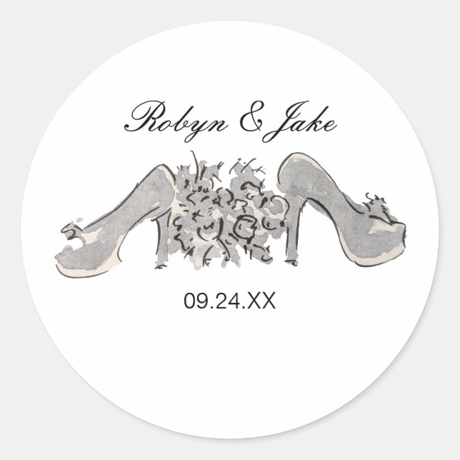 Personalisierte Namen von Braut und Groom Elegante Runder Aufkleber (Vorderseite)