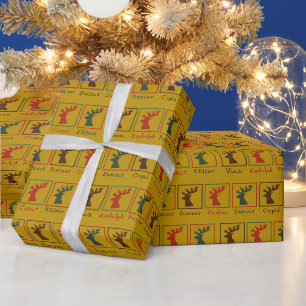 Personalisierte Namen von Santas Rentieren Vintage Geschenkpapier