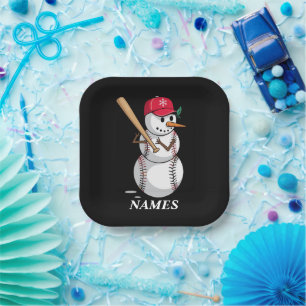 Personalisierte Namens-Baseball-Schneemann-Kugeln Pappteller