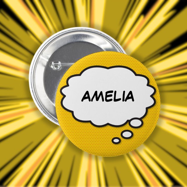 Personalisierte Namens-Denkblase Lustiger Comicbuc Button (Personalized Name Think Bubble Fun Comic Book Pinback Button)