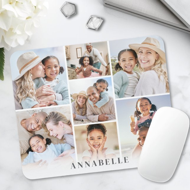 Personalisierte Namens-Foto-Collage Mousepad (Personalized Name Photo Collage Mouse Pad)