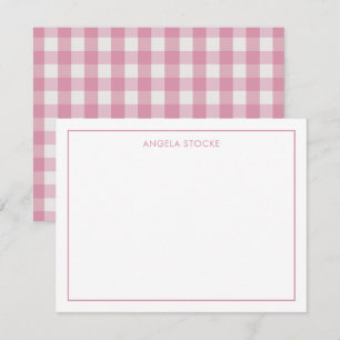 Personalisierte Namens-Pink-Gingham-Notizkarte Mitteilungskarte
