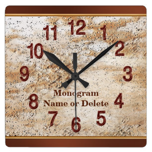 Personalisierte Namens- und Monogramm-Wanduhr für Quadratische Wanduhr
