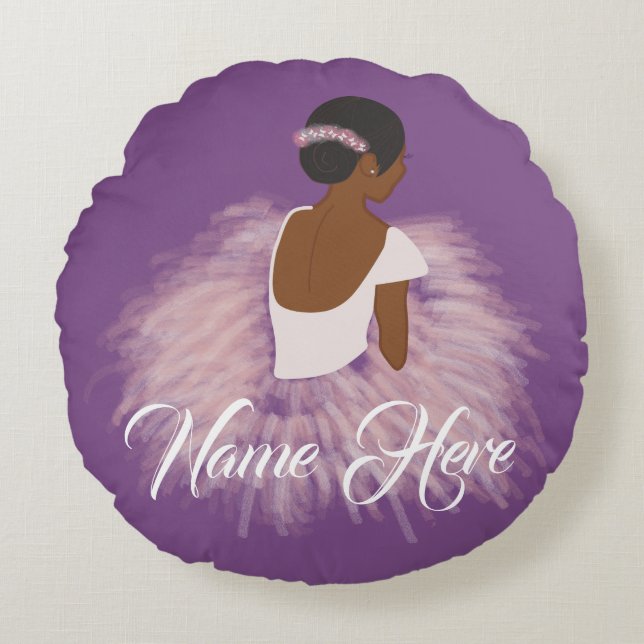 Personalisierte Namensballerina-afrikanischer Rundes Kissen (Vorderseite)
