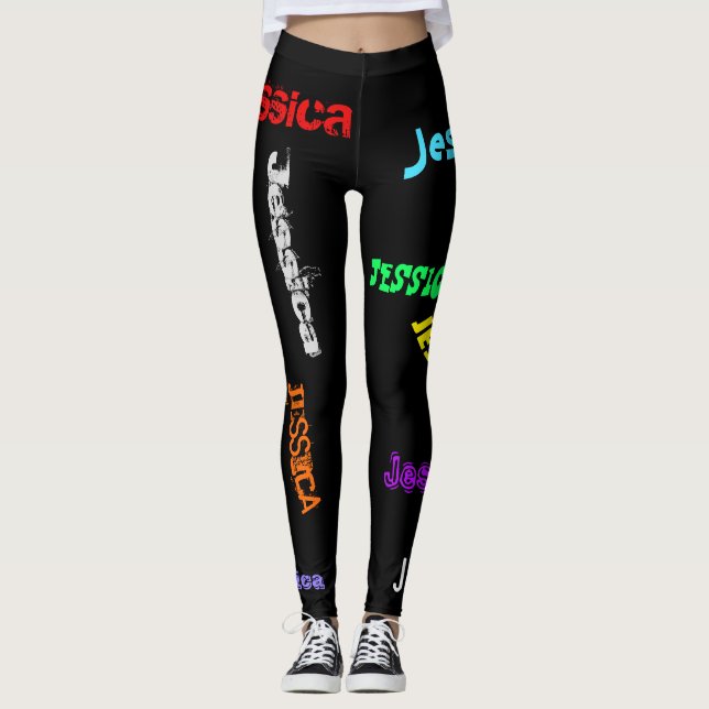 Personalisierte Namensbuchstaben Leggings Schwarz (Vorderseite)
