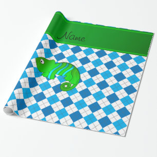 Personalisierte Namenschamäleonblau-Raute Geschenkpapier