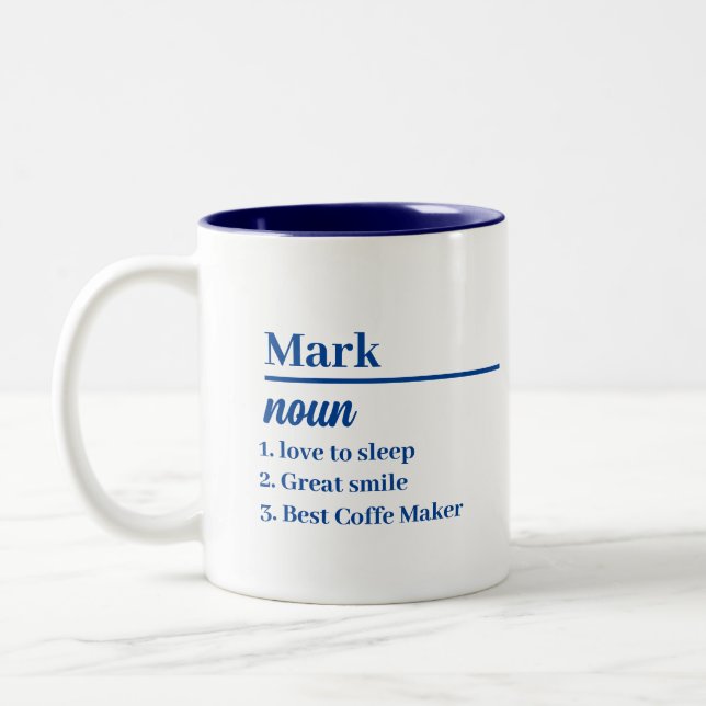 Personalisierte Namensdefinition Light Blue Satin  Zweifarbige Tasse (Links)