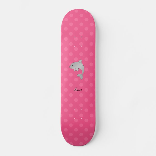 Personalisierte Namensdelphinrosa-Polkapunkte Skateboard (Vorderseite)