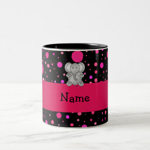 Personalisierte Namenselefantrosa-Polkapunkte Zweifarbige Tasse