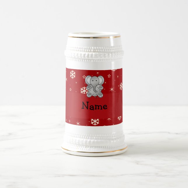 Personalisierte Namenselefantrotschneeflocken Bierglas (Mittel)