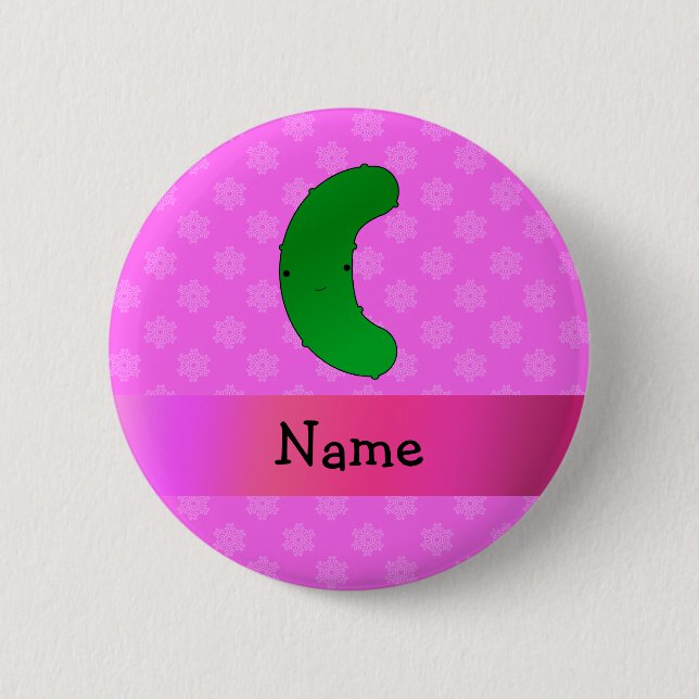 Personalisierte Namensessiggurkenrosaschneeflocken Button (Vorderseite)