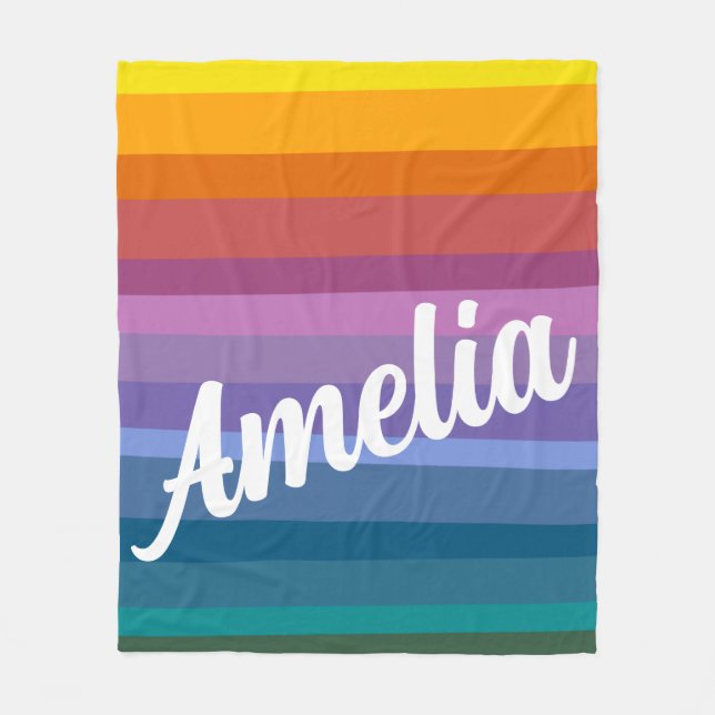 Personalisierte Namensfarbenfrohe Regenbogenstreif Fleecedecke (Vorderseite)