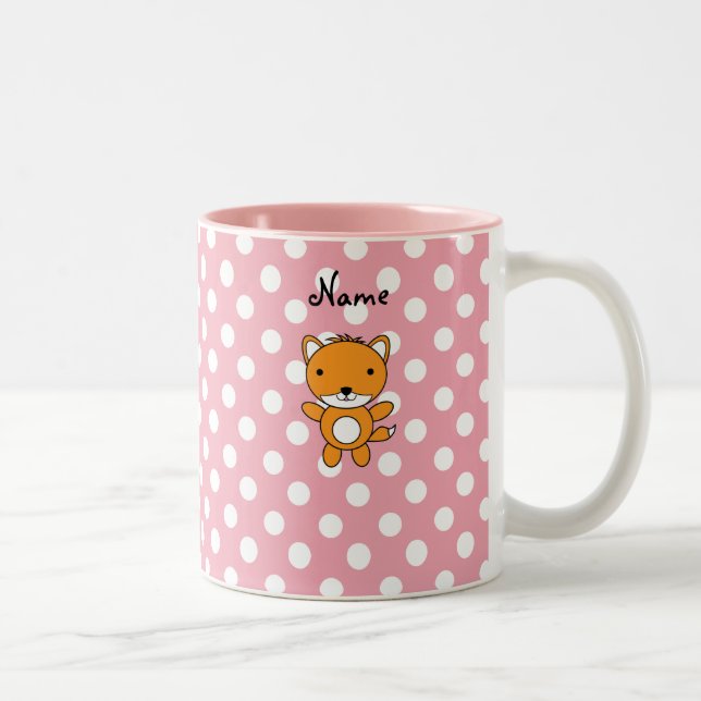 Personalisierte Namensfuchsrosa-Polkapunkte Zweifarbige Tasse (Rechts)