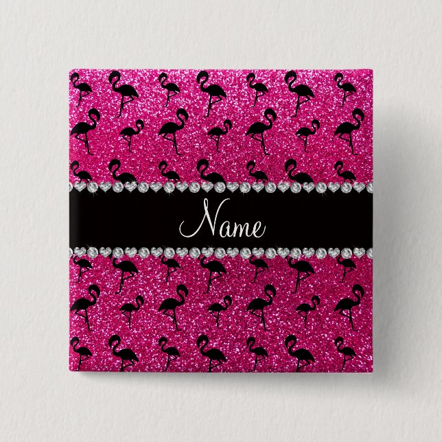 Personalisierte NamensGlitterneonflamingos des Button (Vorderseite)