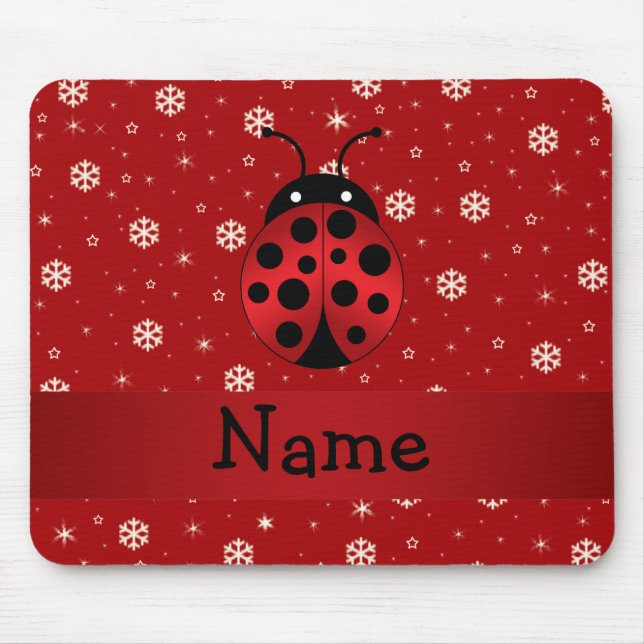 Personalisierte Namensmarienkäferrotschneeflocken Mousepad (Vorne)