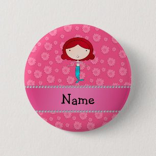 Personalisierte Namensmeerjungfraurosa-Blumen Button