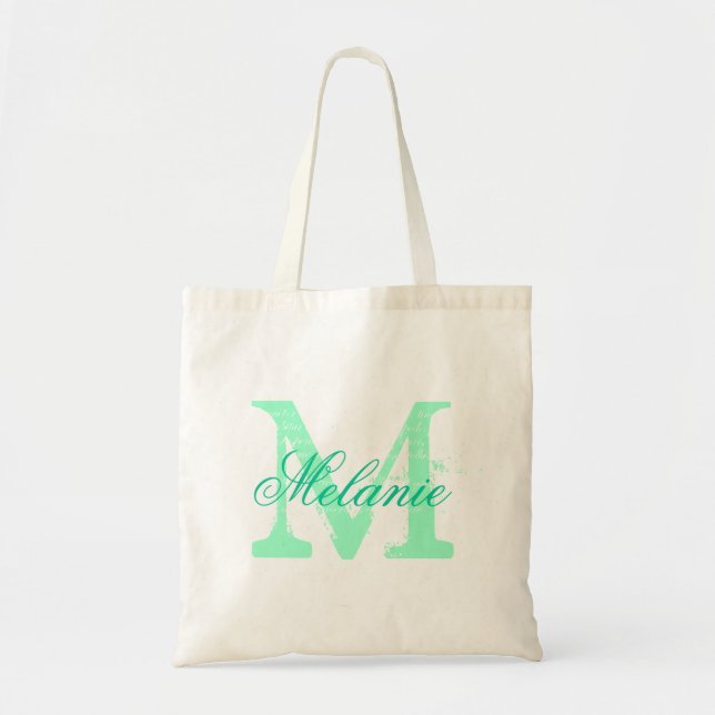 Personalisierte Namensmonogramm-Tasche | Mintgrün Tragetasche (Vorne)