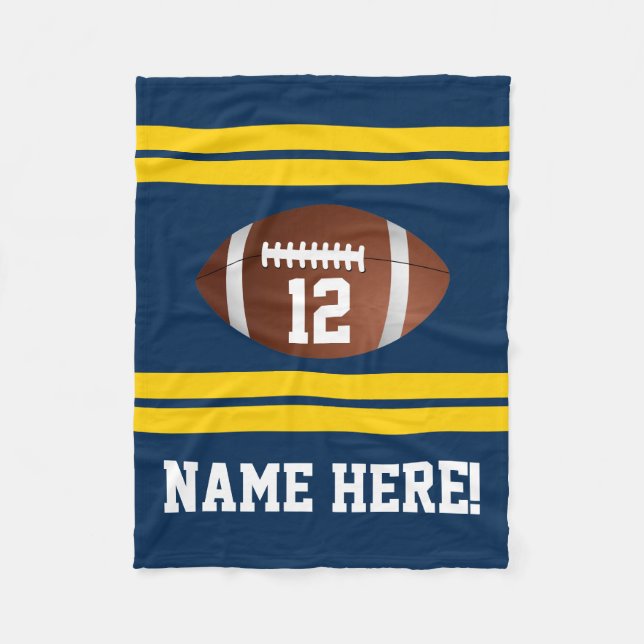 Personalisierte Namensnummer Gold/Navy Blue Footba Fleecedecke (Vorderseite)