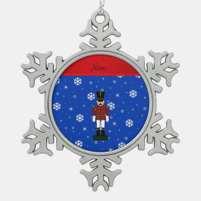 Personalisierte Namensnussknackerblauschneeflocken Schneeflocken Zinn-Ornament (Vorderseite)